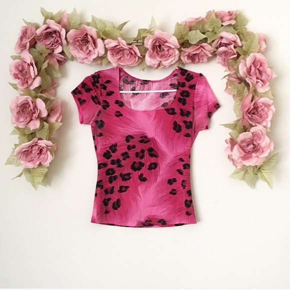Tops - Hot Pink Leopard Bodycon T-Shirt